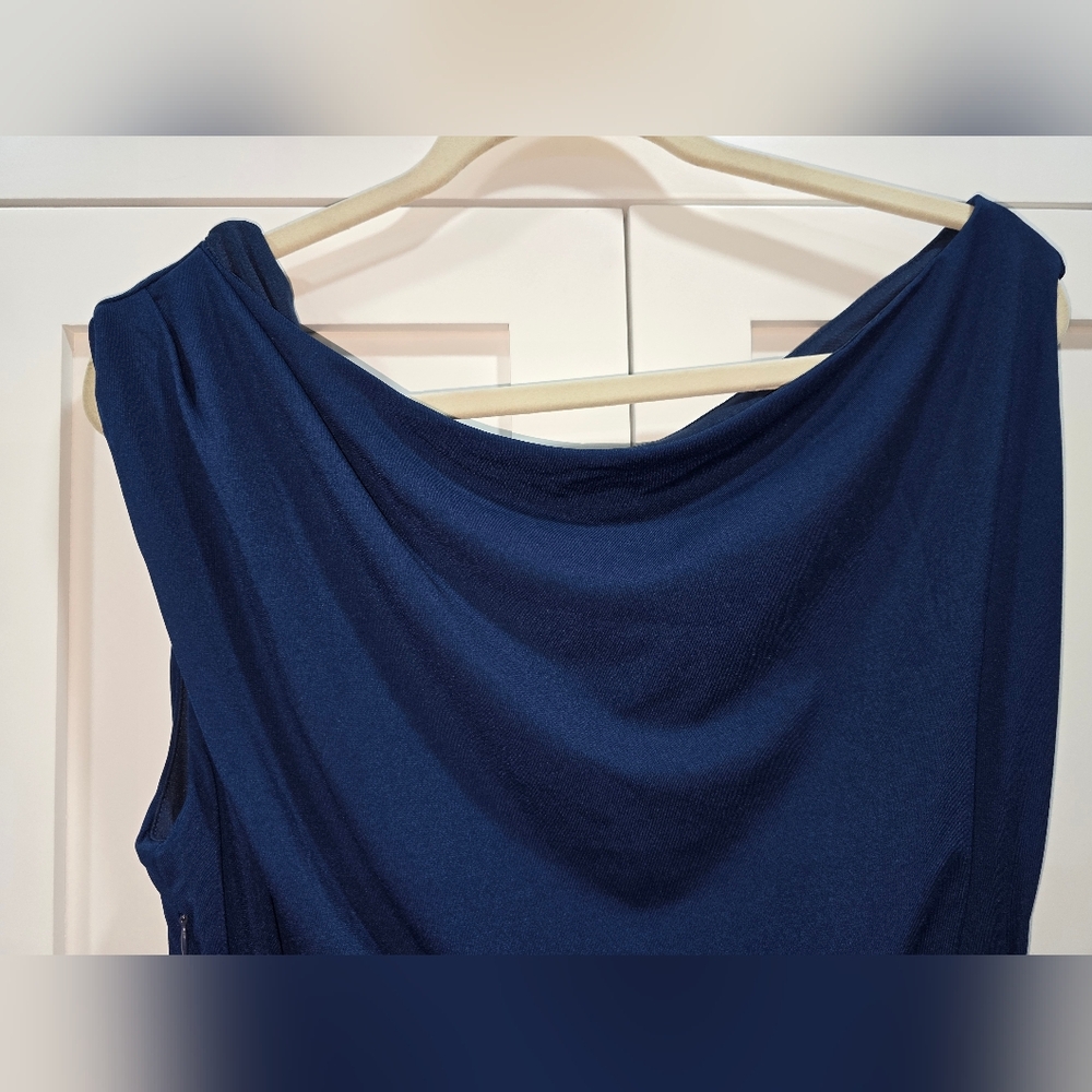 NWT Grace Karin Navy Blue One-Shoulder Faux Wrap Dress – Size Large - Picture 9 of 16